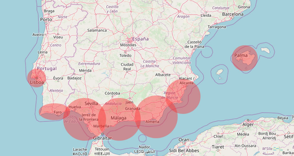 Delivery regions in Spain & Portugal